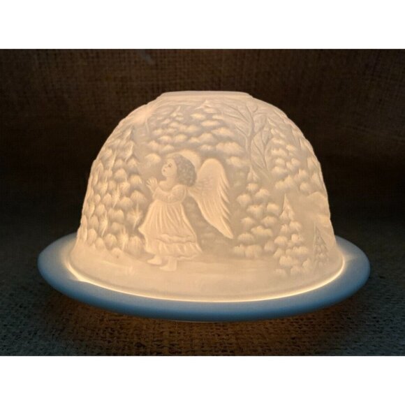 Lithopane Fairy Light Snowmen Angels Christmas Winter Scene by Seagull - Picture 2 of 16